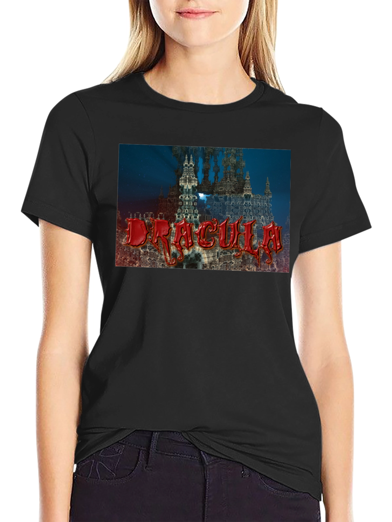 Camiseta Negra con Diseño de Drácula para Hombre
