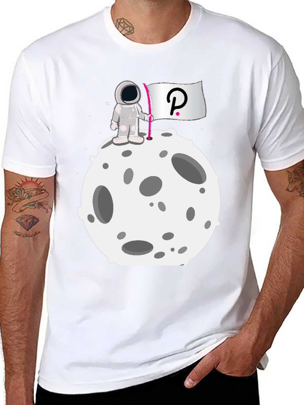 Camiseta Negra Astronauta Polkadot Luna Algodón