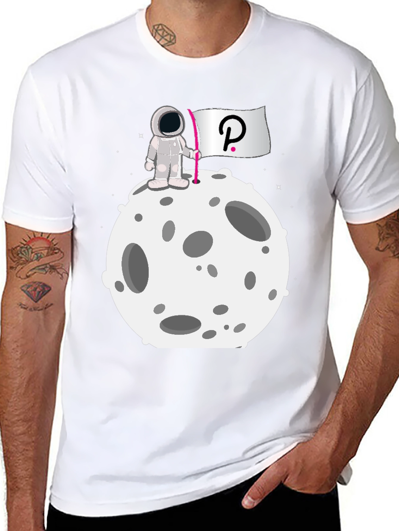 Camiseta Negra Astronauta Polkadot Luna Algodón