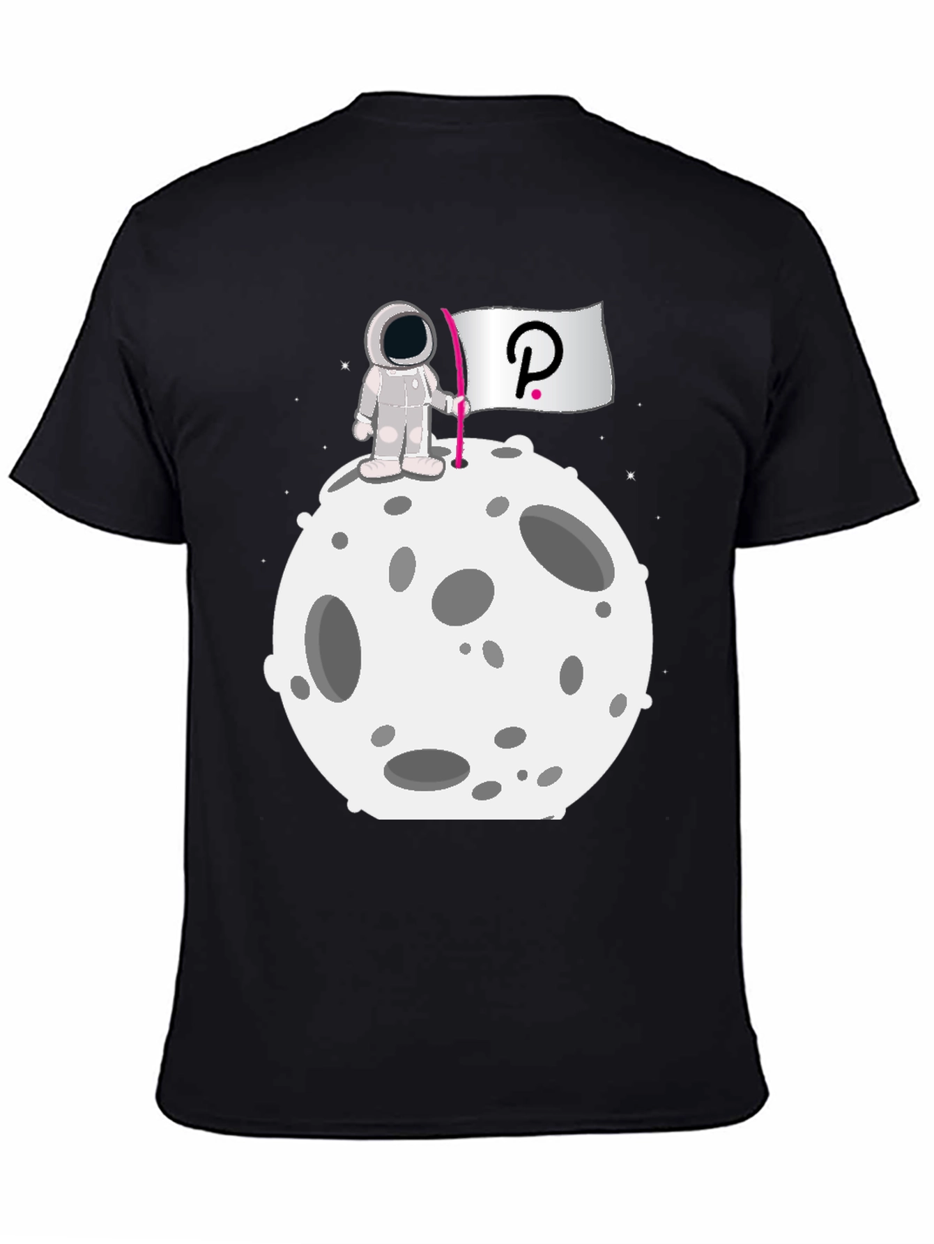 Camiseta Negra Astronauta Polkadot Luna Algodón