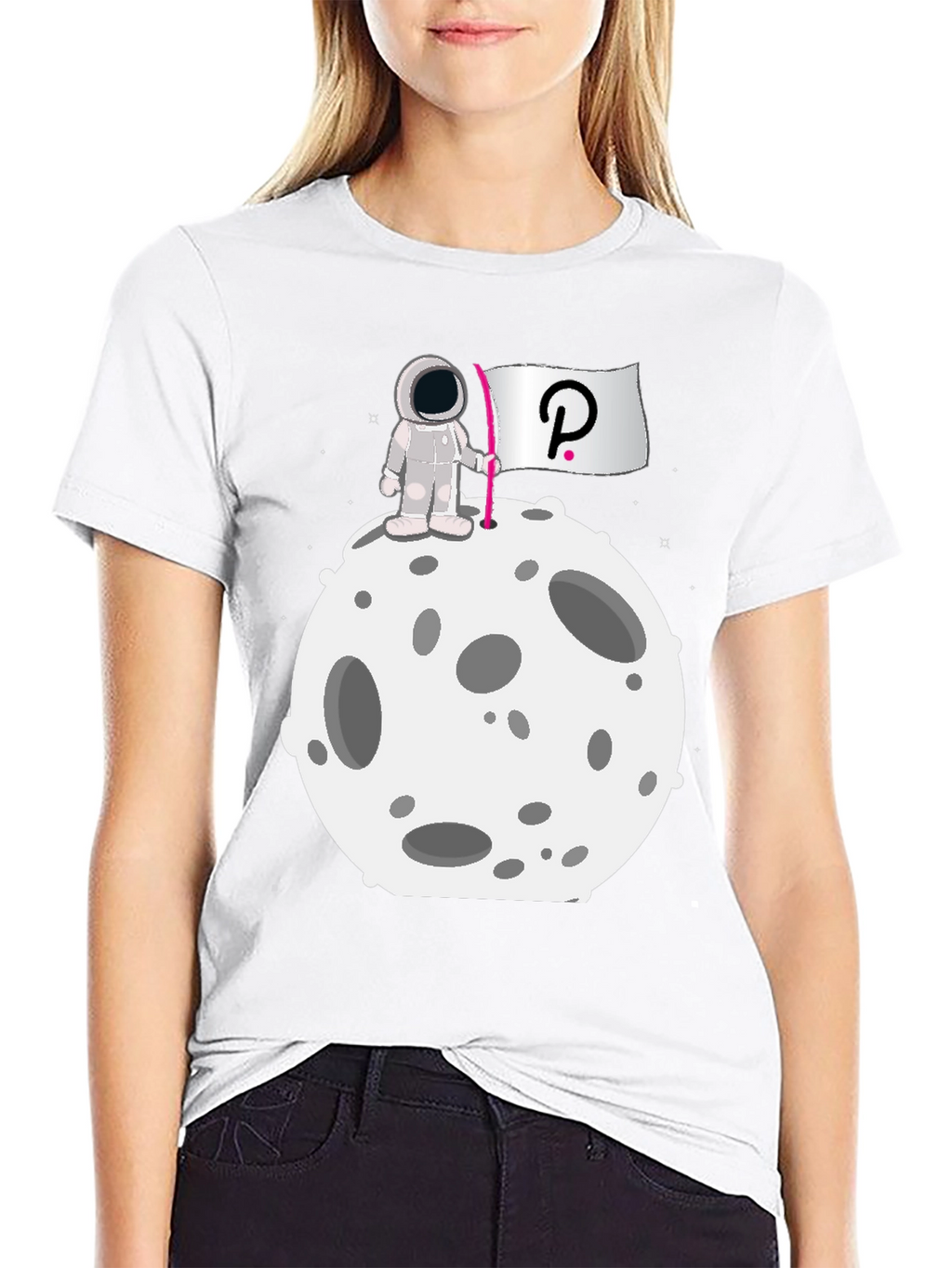 Camiseta Negra Astronauta Polkadot Luna Algodón