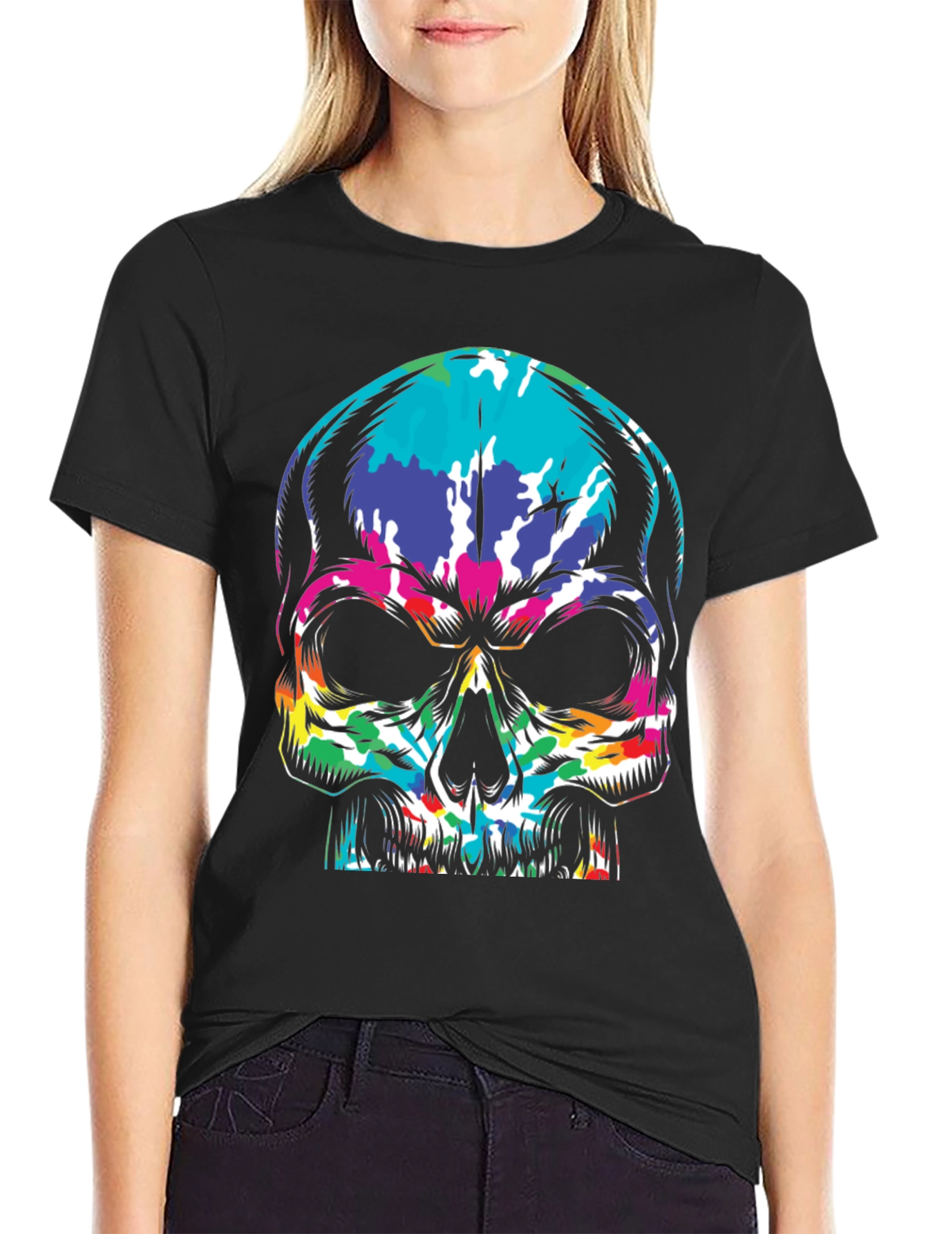 Camiseta Negra con Calavera Psicodélica