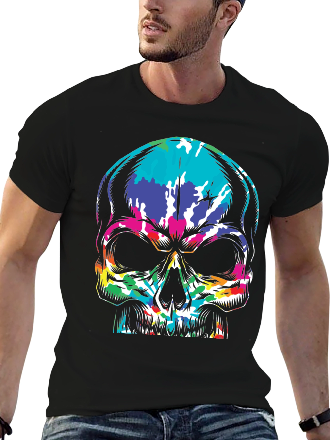 Camiseta Negra con Calavera Psicodélica