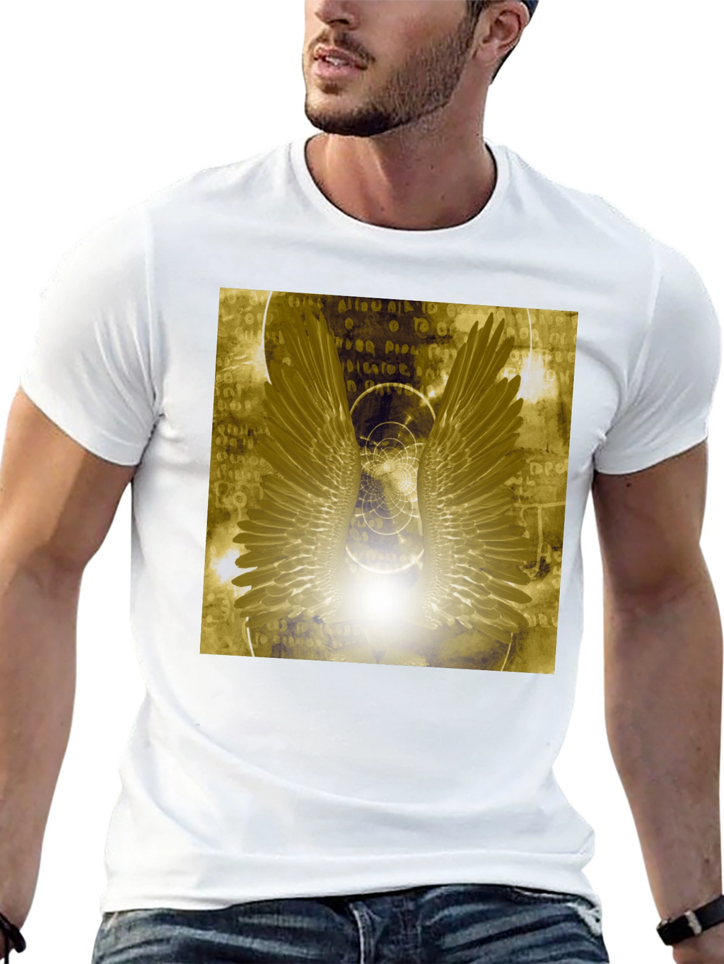 Camiseta alas doradas místicas