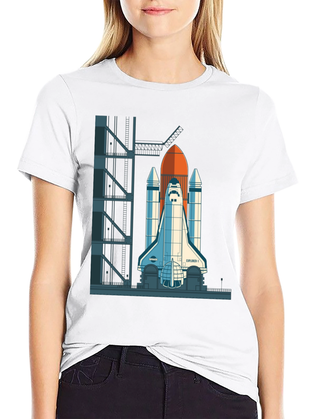 Camiseta Negra con Diseño de Lanzadera Espacial