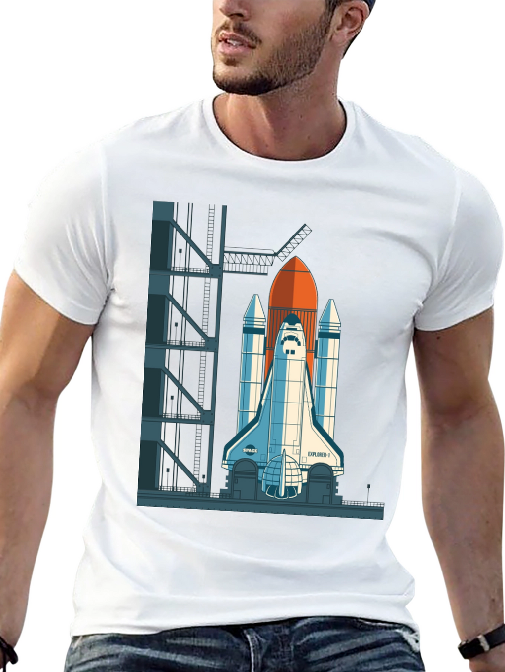 Camiseta Negra con Diseño de Lanzadera Espacial