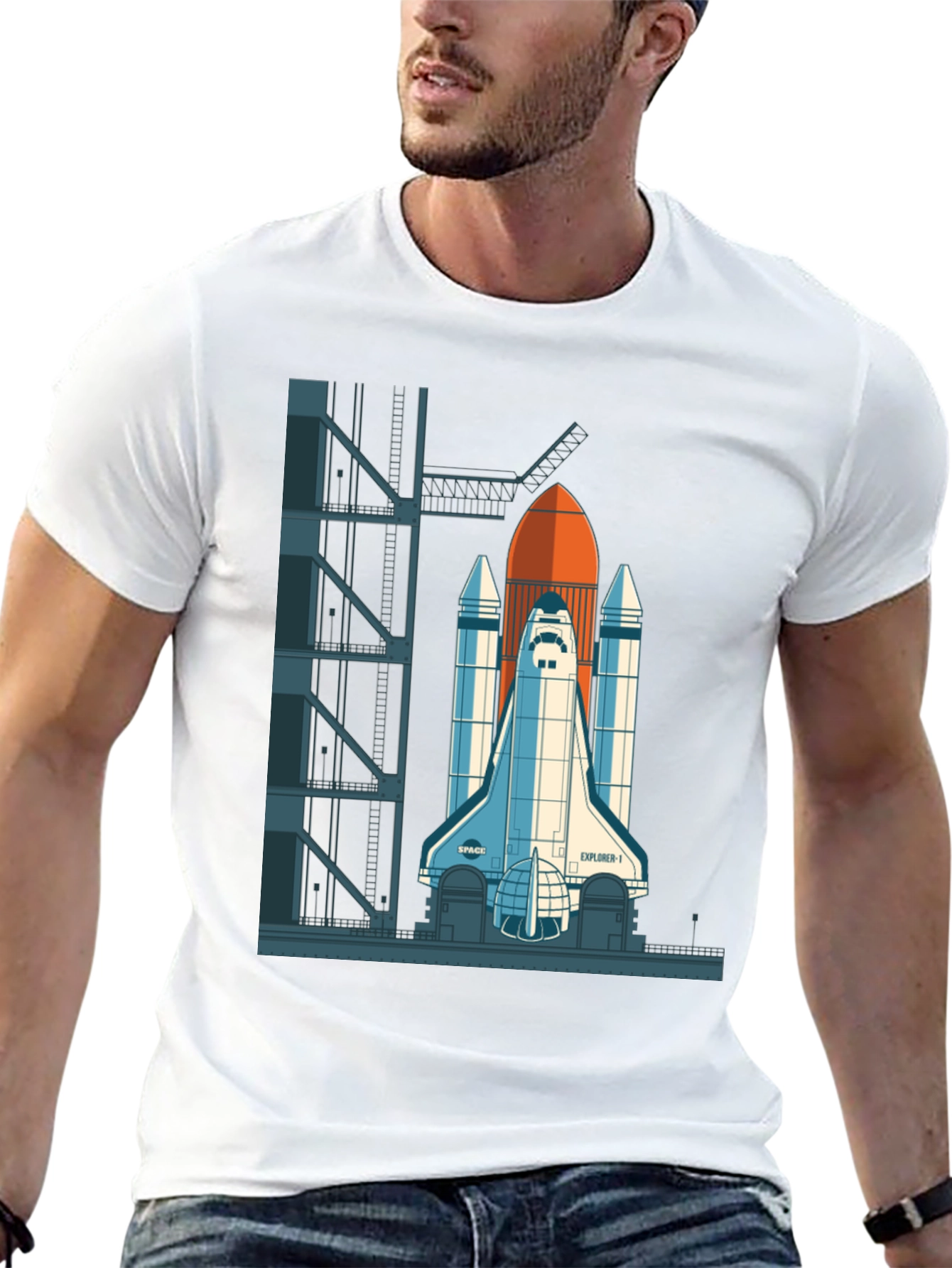 Camiseta Negra con Diseño de Lanzadera Espacial