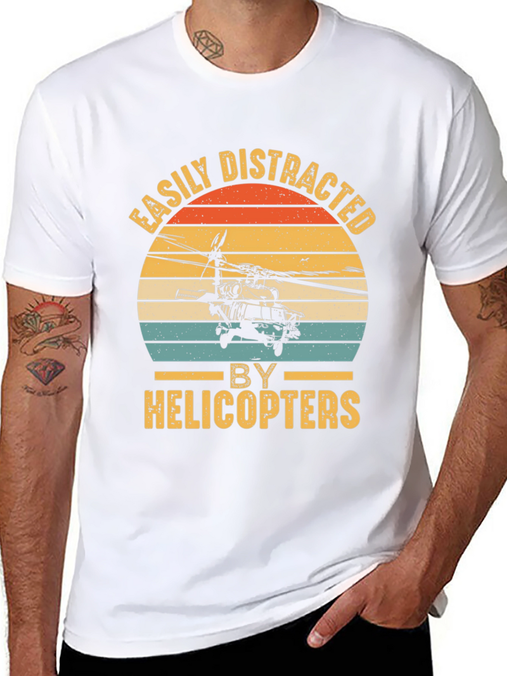 Camiseta Negra con Diseño de Helicóptero Retro