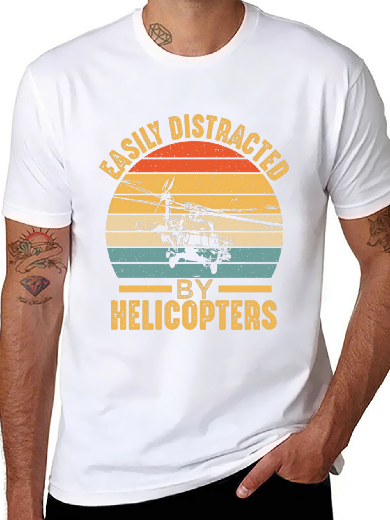 Camiseta Negra con Diseño de Helicóptero Retro