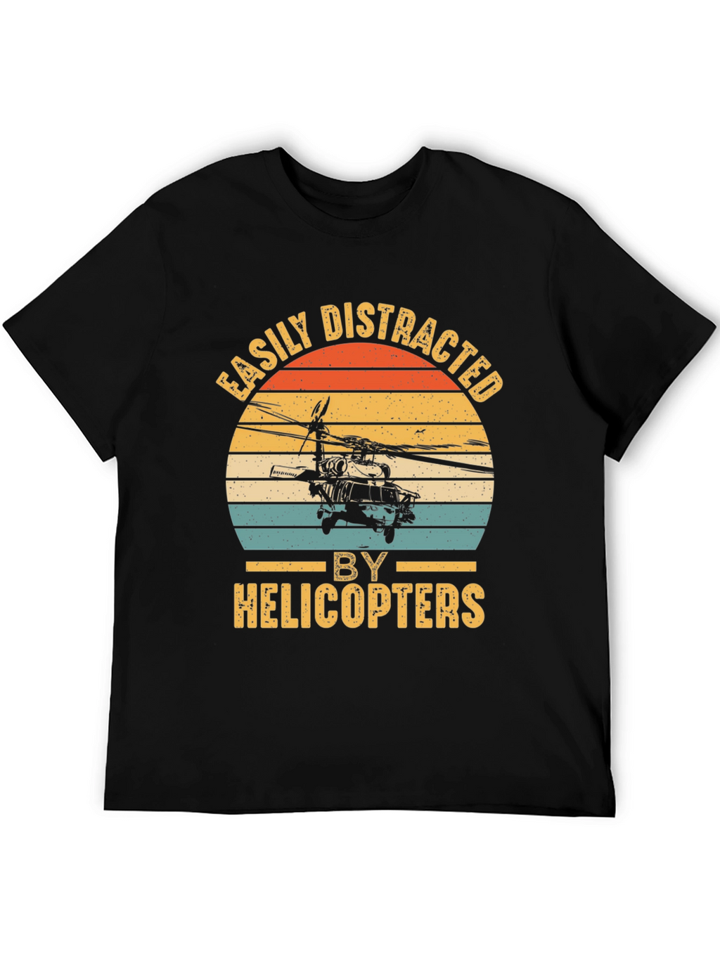 Camiseta Negra con Diseño de Helicóptero Retro