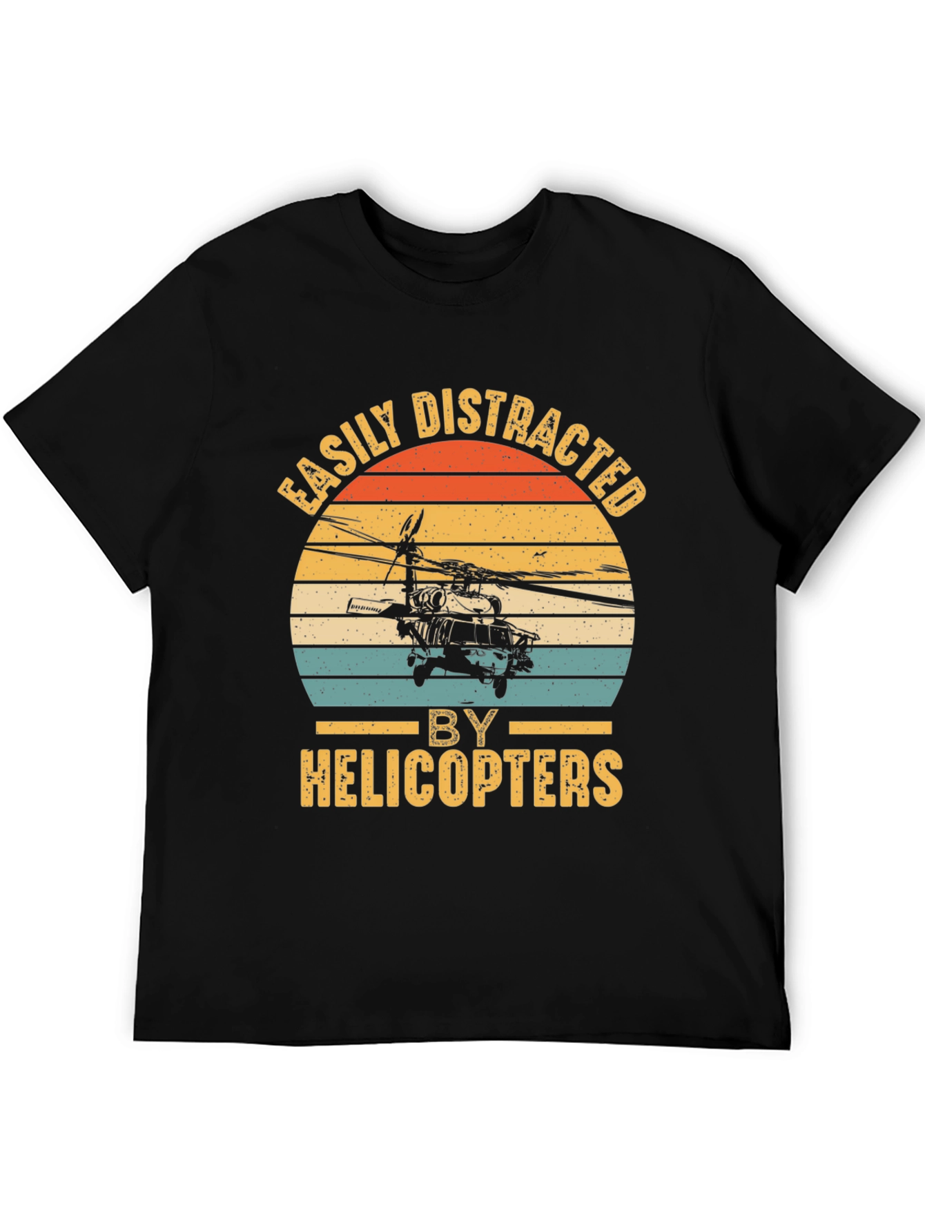 Camiseta Negra con Diseño de Helicóptero Retro