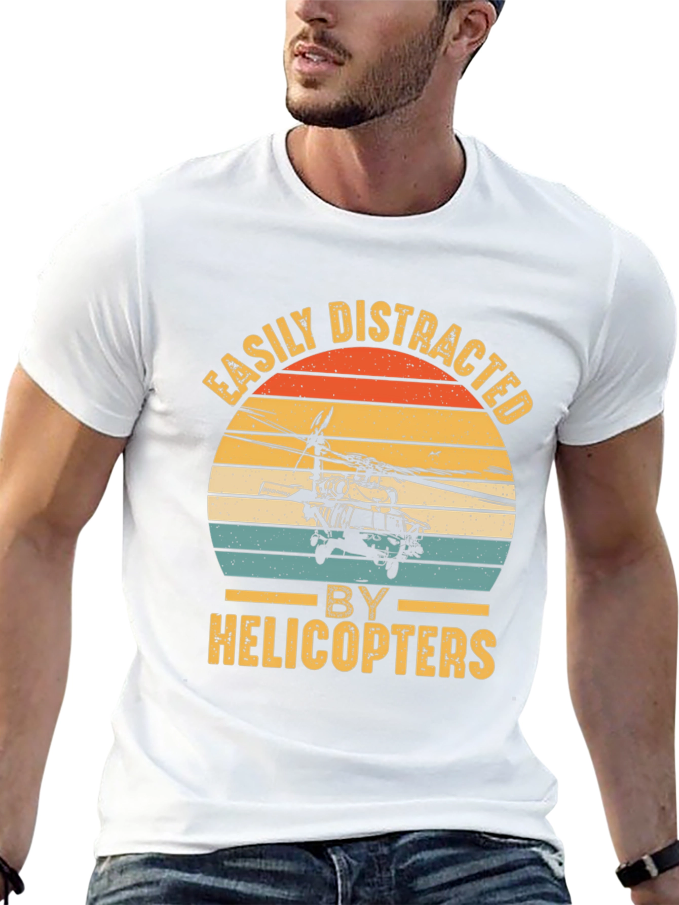 Camiseta Negra con Diseño de Helicóptero Retro