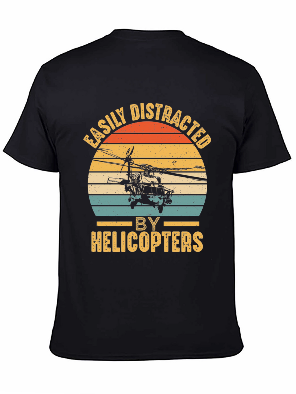 Camiseta Negra con Diseño de Helicóptero Retro