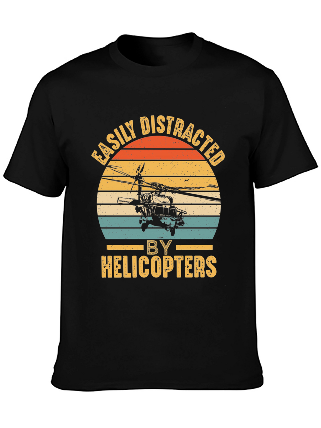 Camiseta Negra con Diseño de Helicóptero Retro