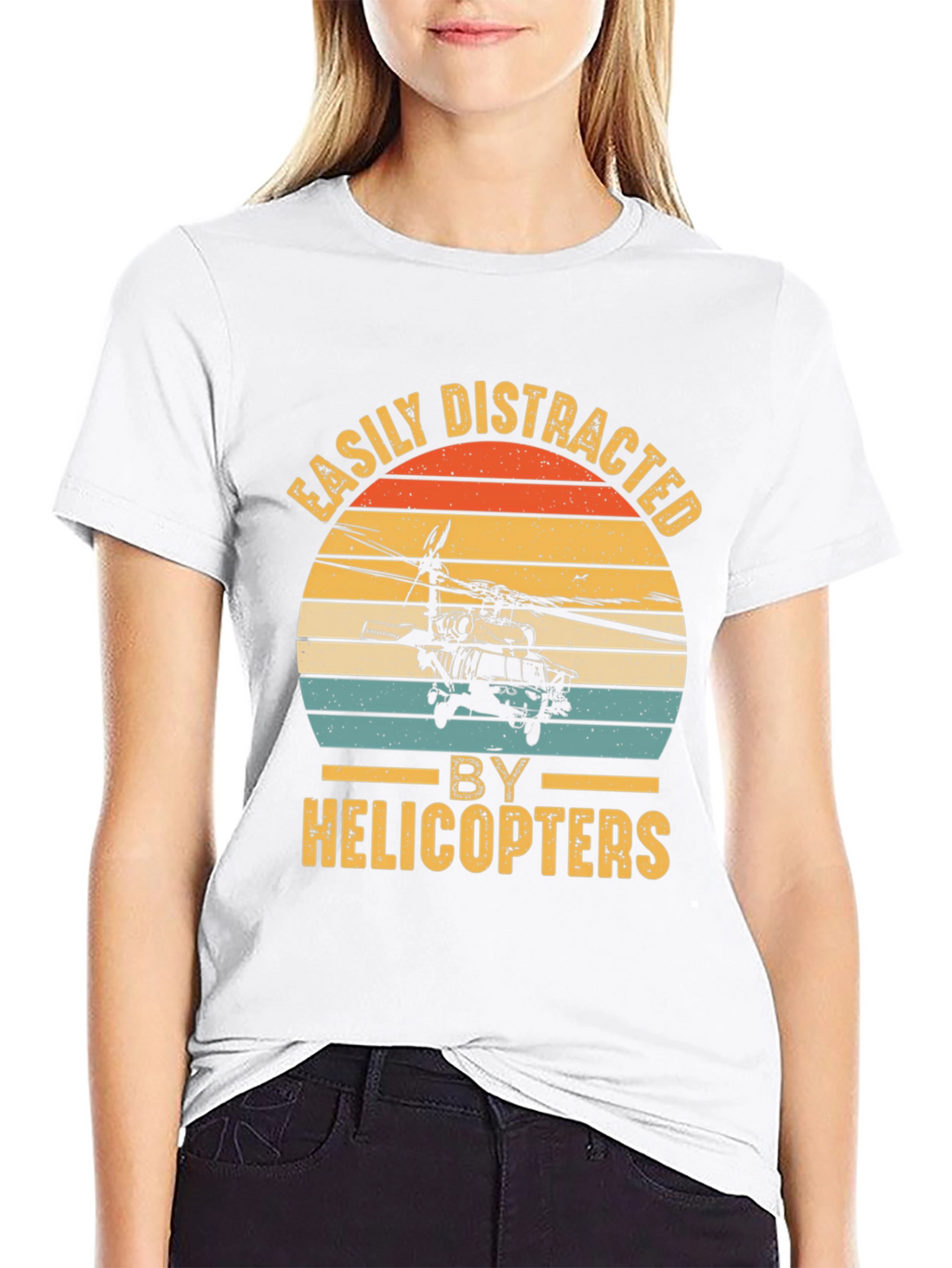 Camiseta Negra con Diseño de Helicóptero Retro