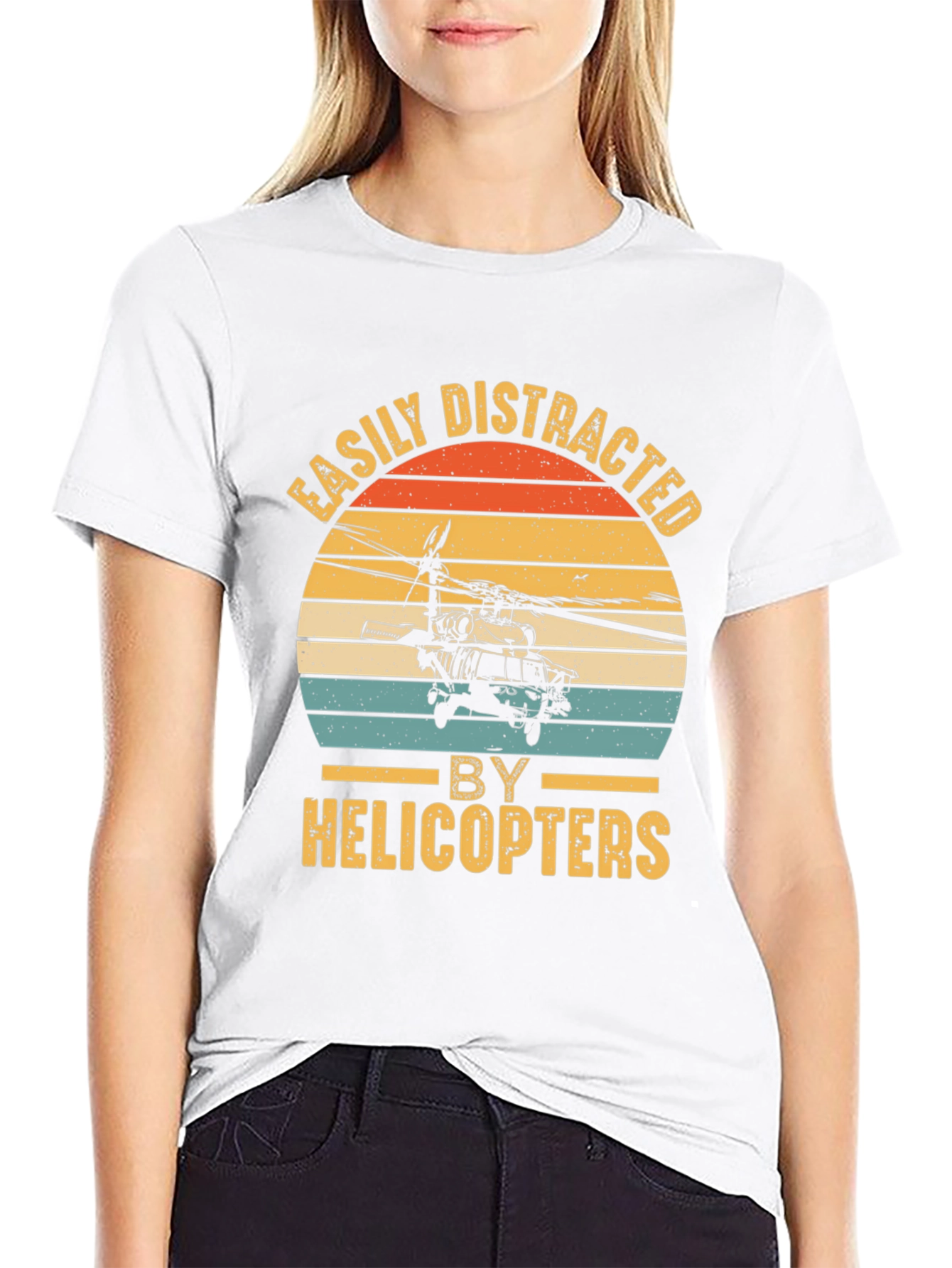 Camiseta Negra con Diseño de Helicóptero Retro