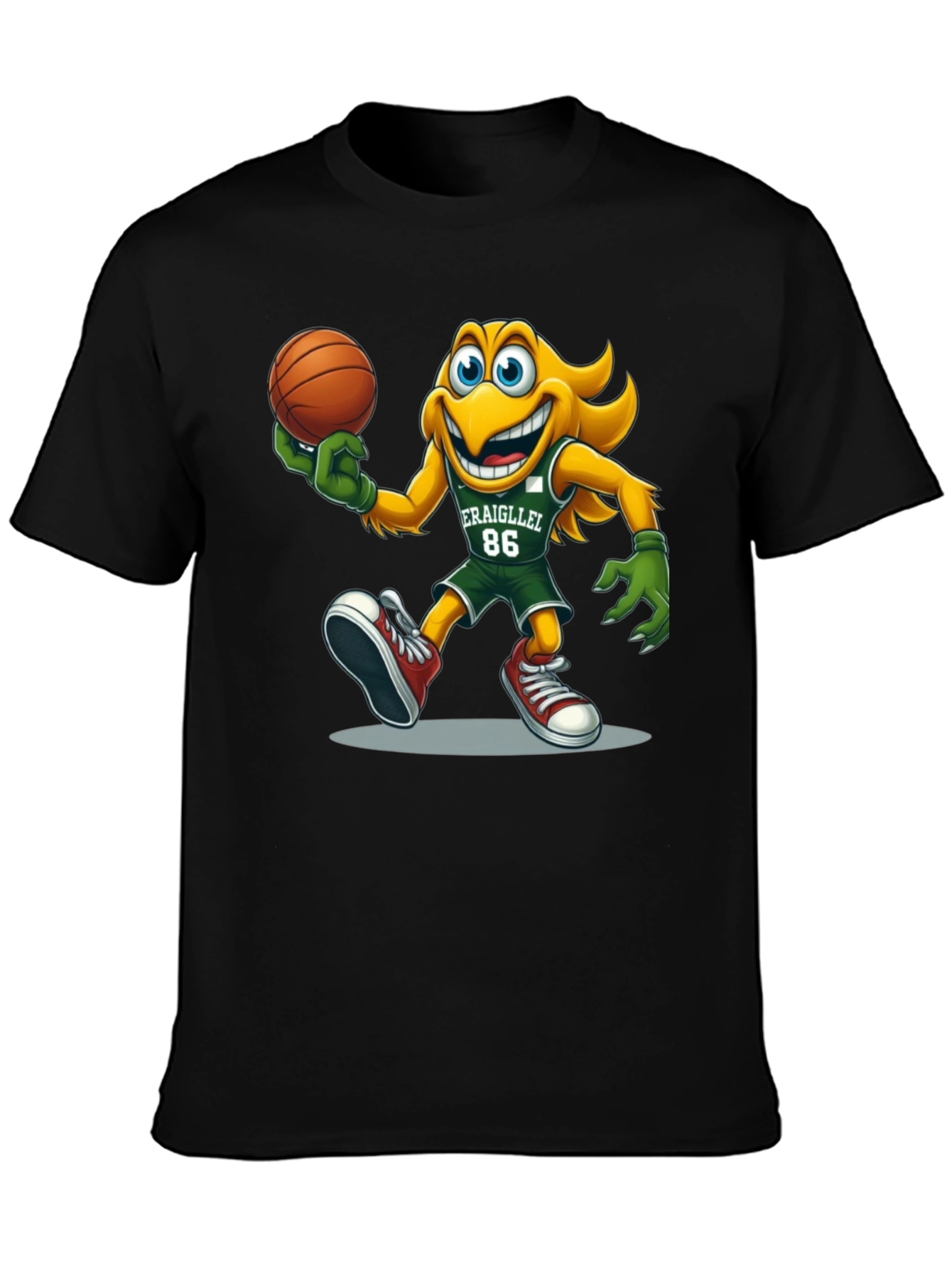 Camiseta Negra con Dibujo Animado de Baloncesto
