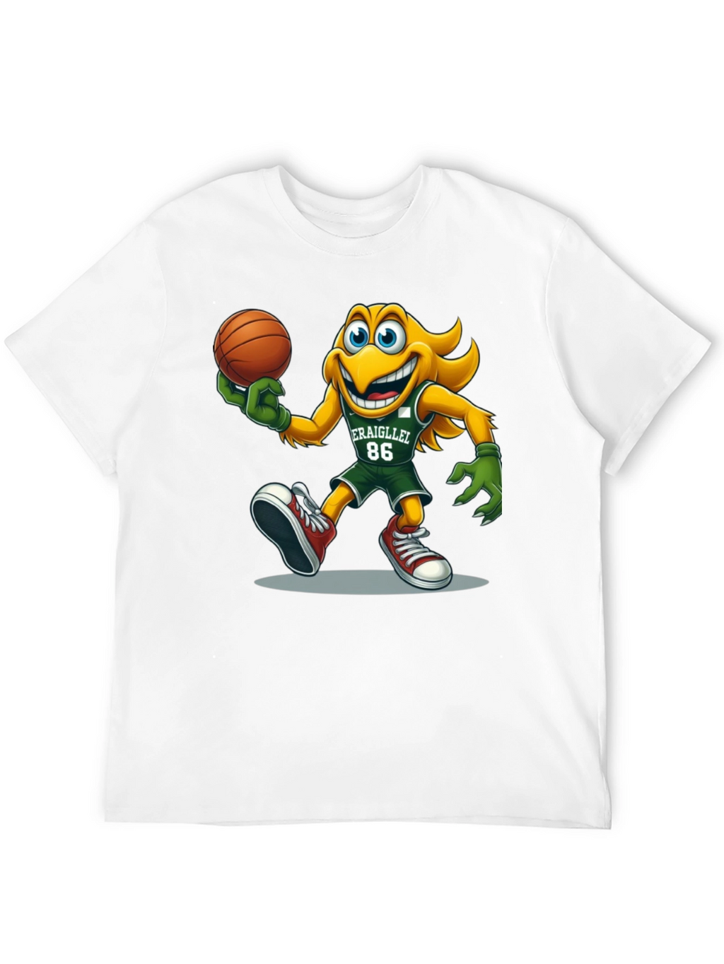 Camiseta Negra con Dibujo Animado de Baloncesto
