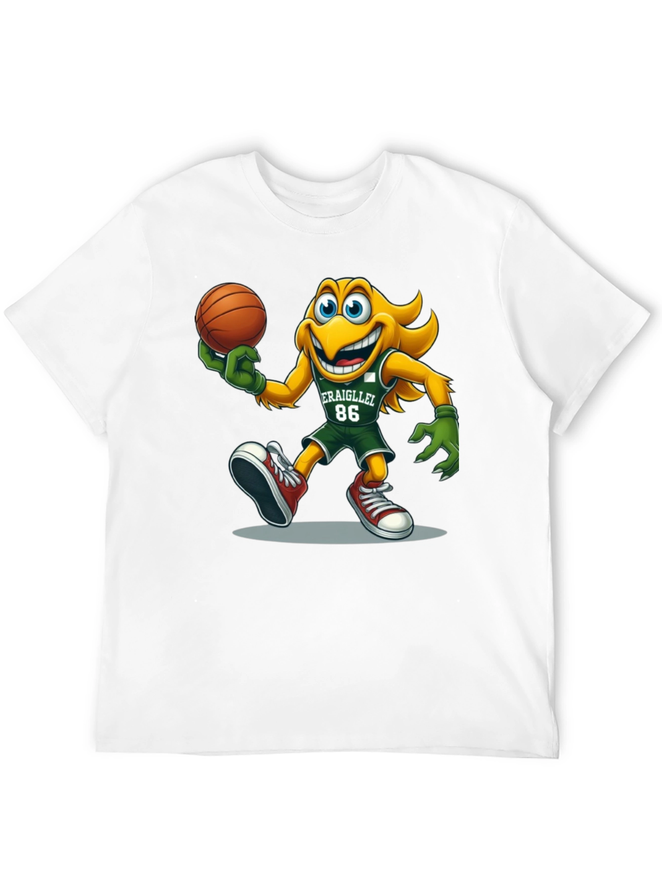 Camiseta Negra con Dibujo Animado de Baloncesto