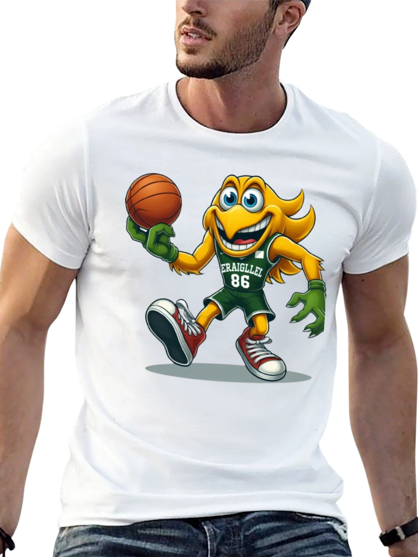 Camiseta Negra con Dibujo Animado de Baloncesto