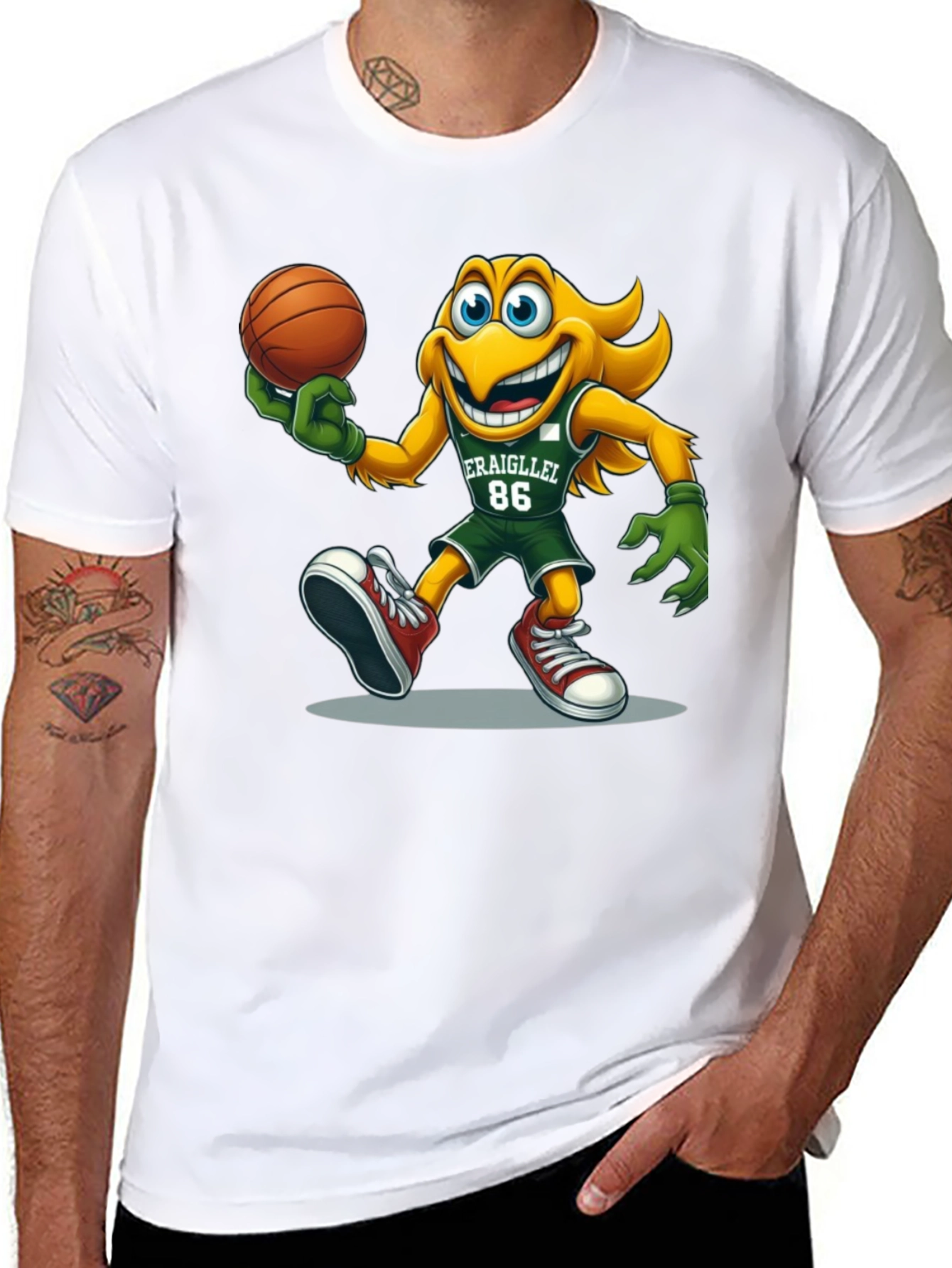 Camiseta Negra con Dibujo Animado de Baloncesto