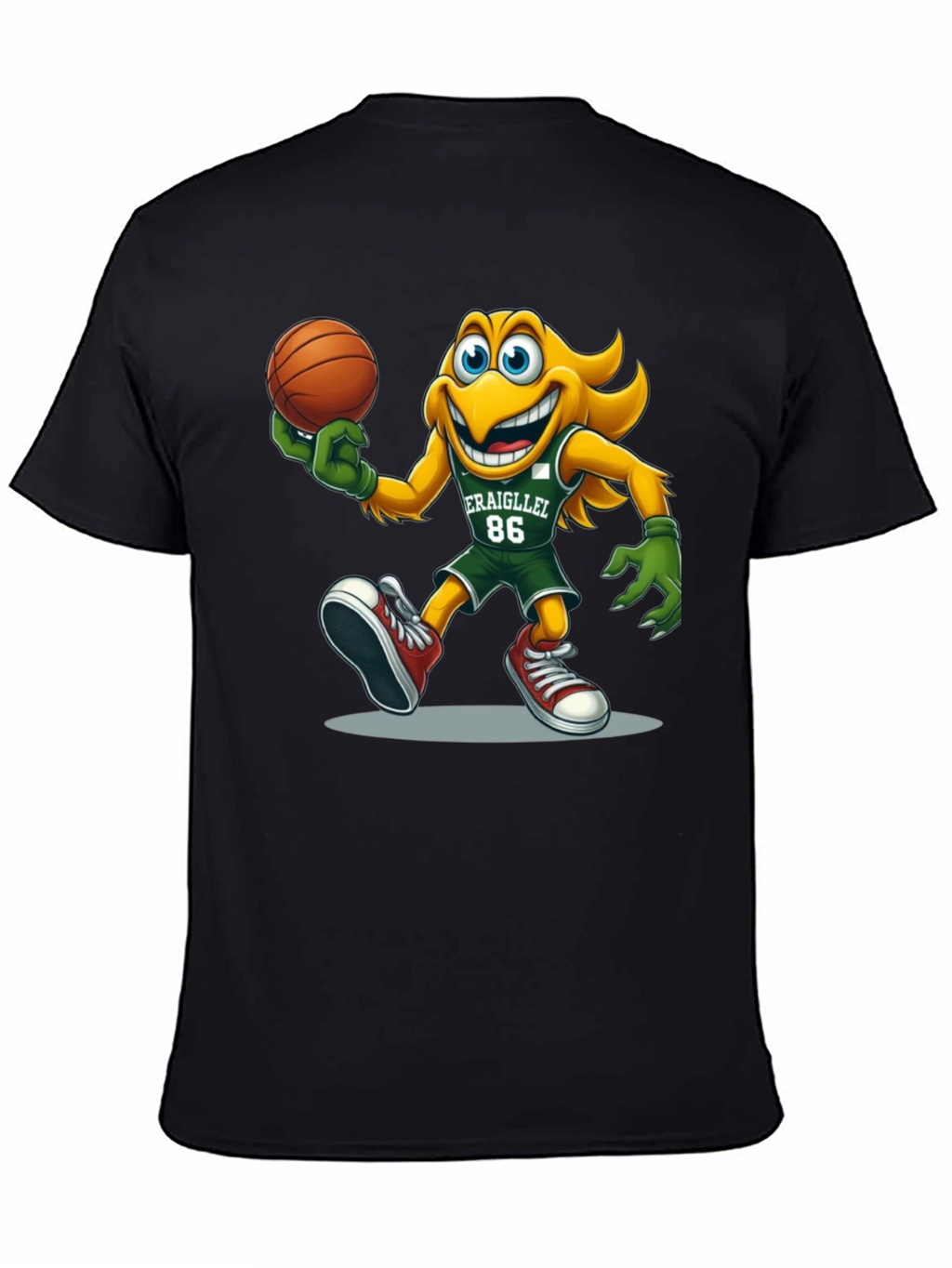 Camiseta Negra con Dibujo Animado de Baloncesto