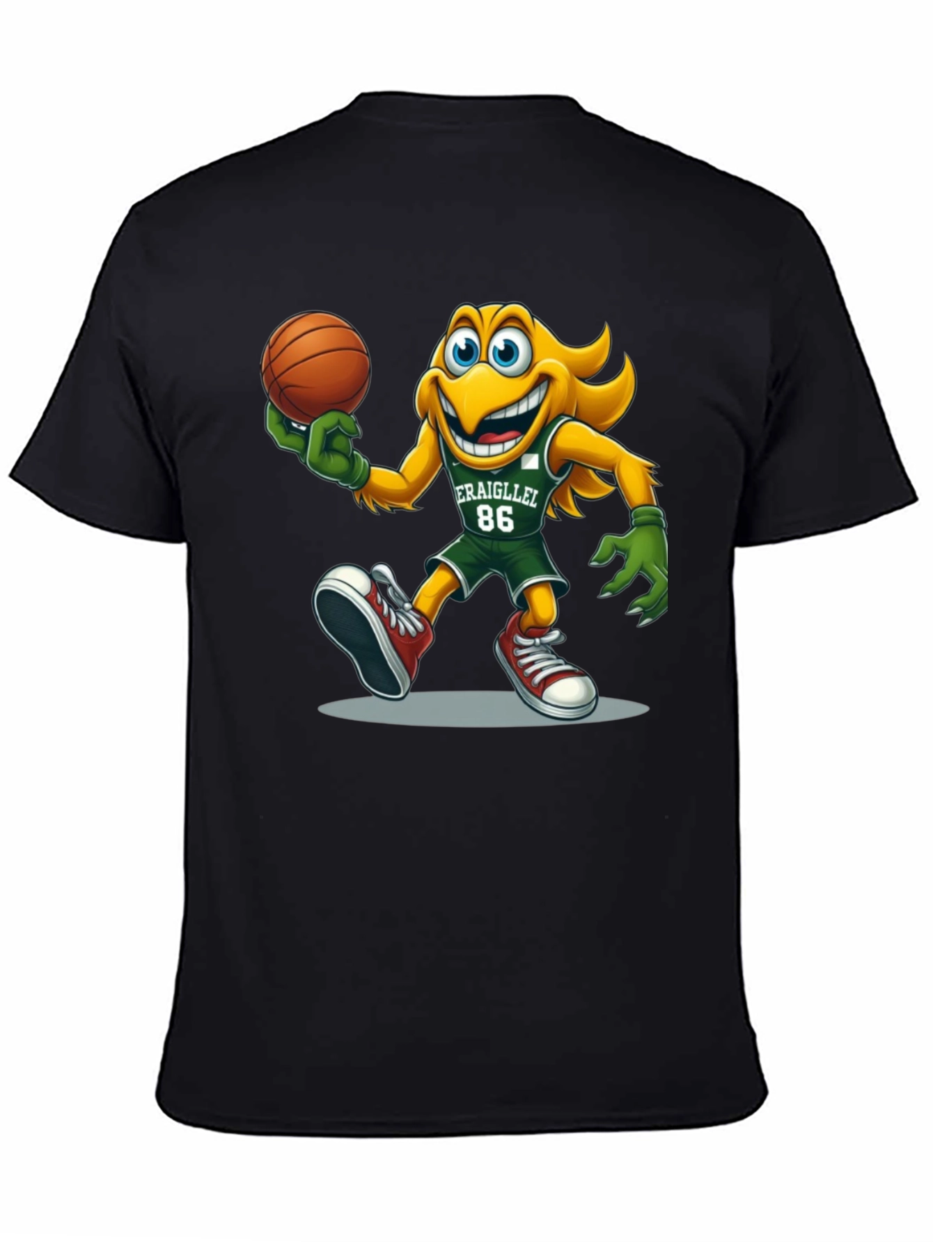Camiseta Negra con Dibujo Animado de Baloncesto