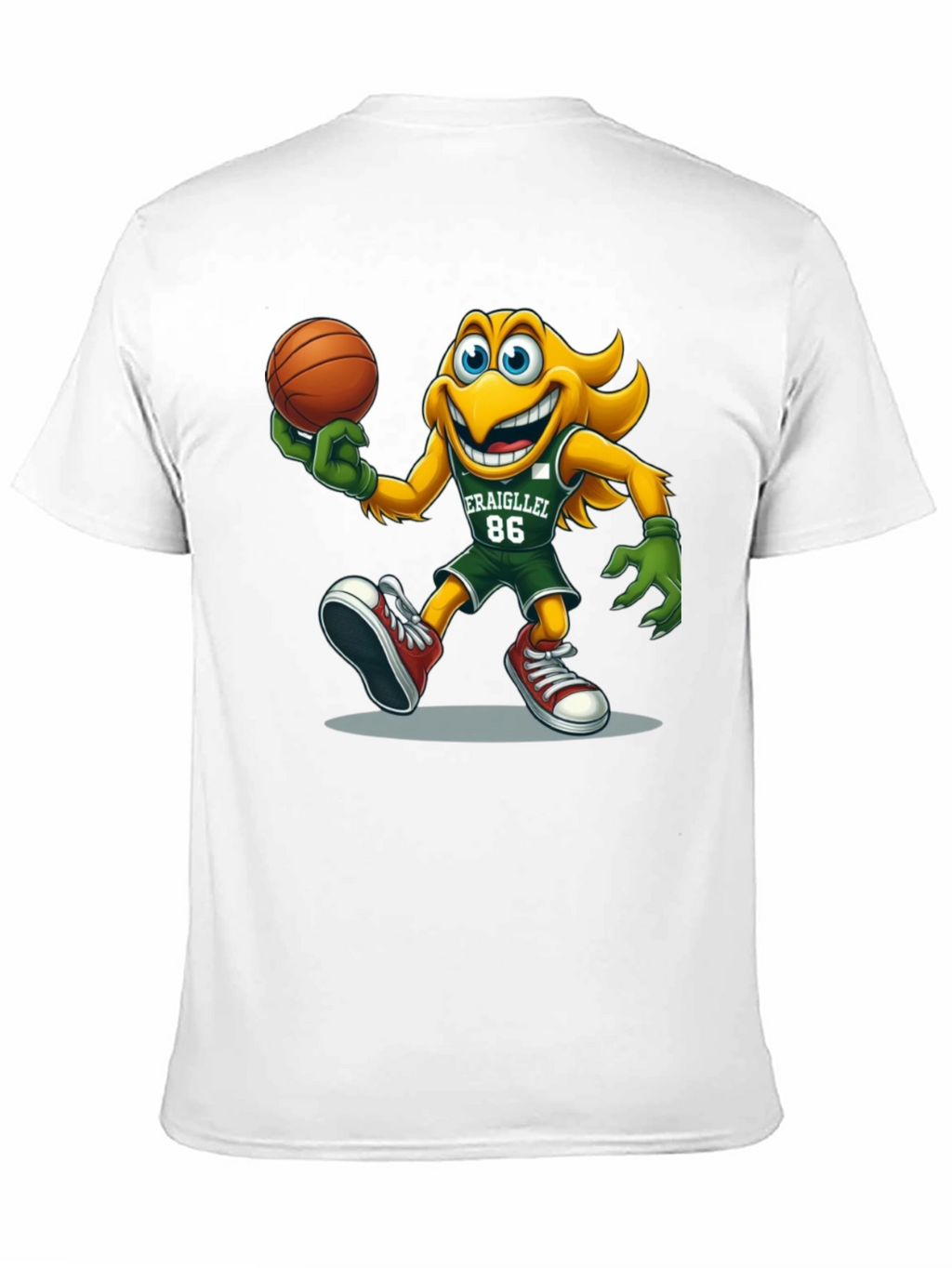 Camiseta Negra con Dibujo Animado de Baloncesto