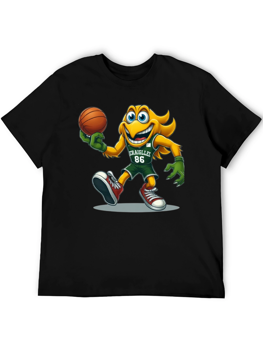 Camiseta Negra con Dibujo Animado de Baloncesto