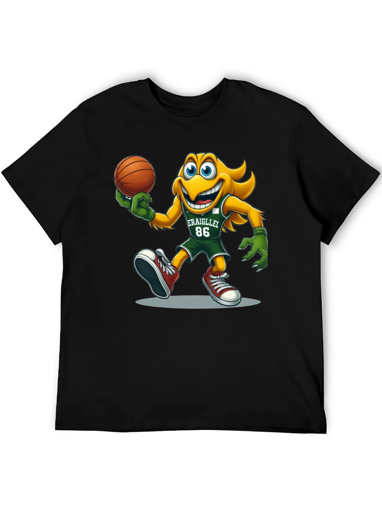 Camiseta Negra con Dibujo Animado de Baloncesto