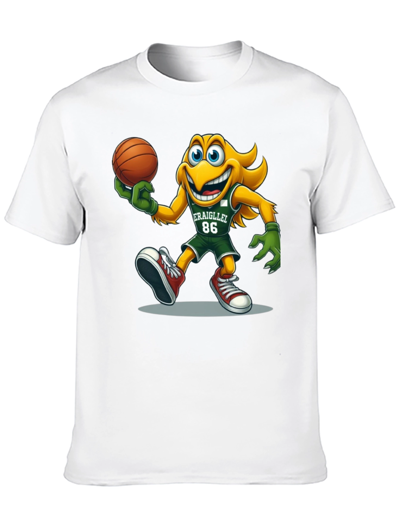 Camiseta Negra con Dibujo Animado de Baloncesto