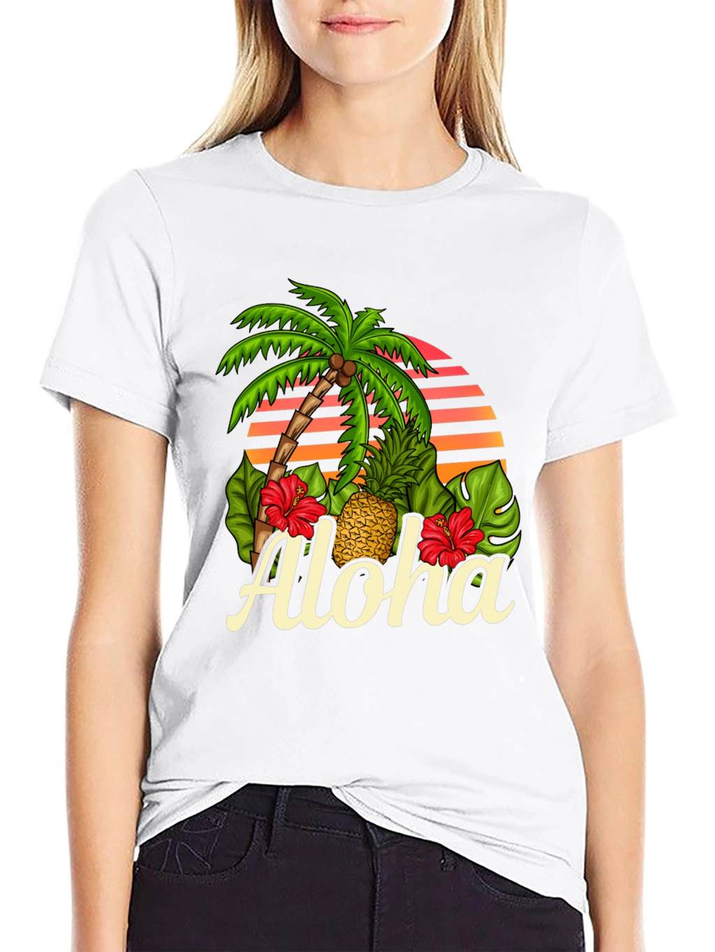Camiseta Negra Aloha Tropical con Palmera