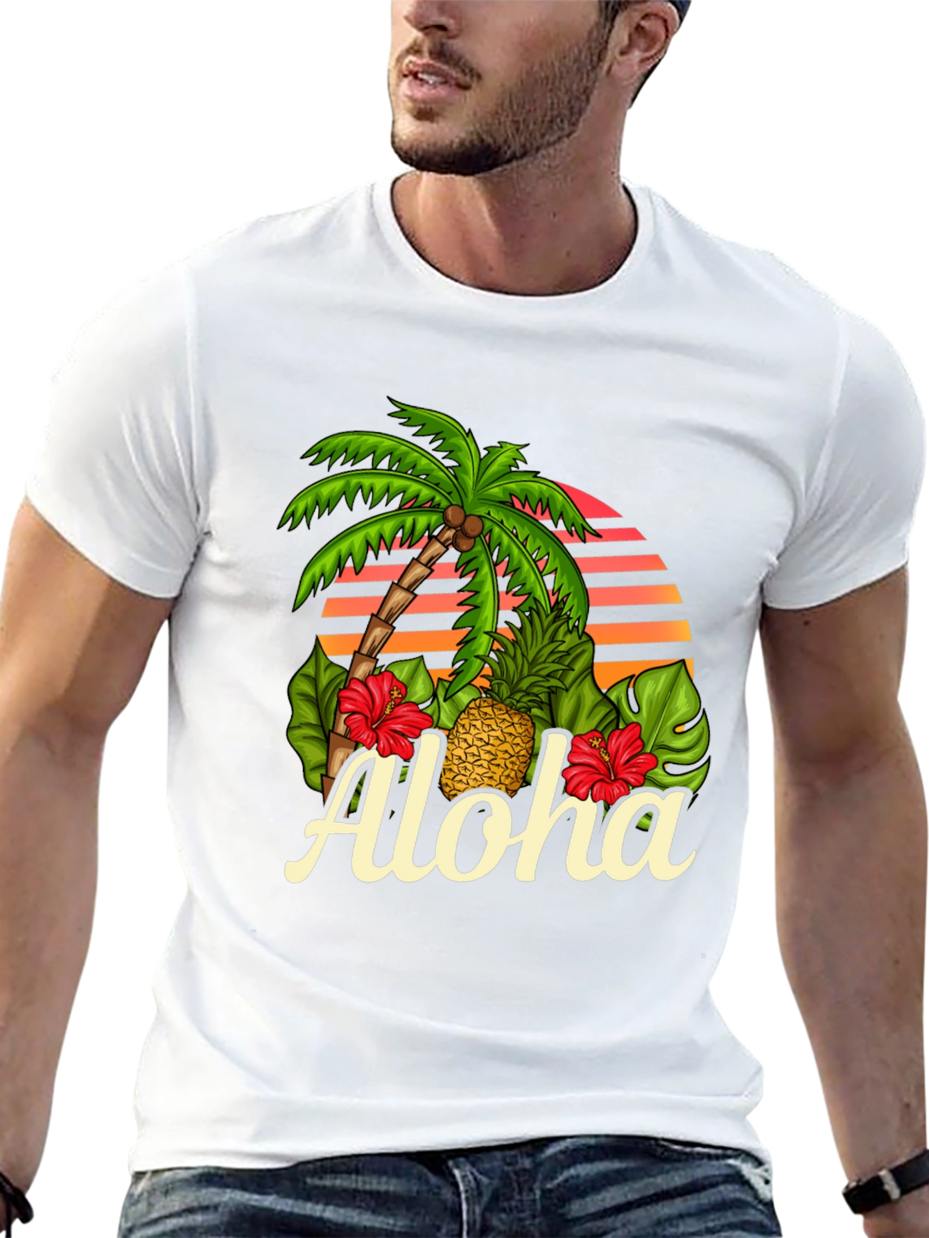 Camiseta Negra Aloha Tropical con Palmera