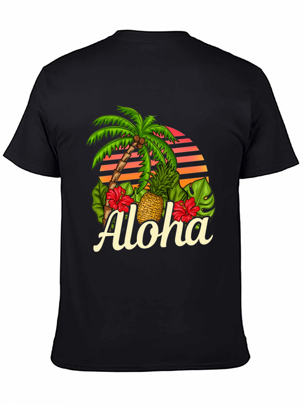 Camiseta Negra Aloha Tropical con Palmera