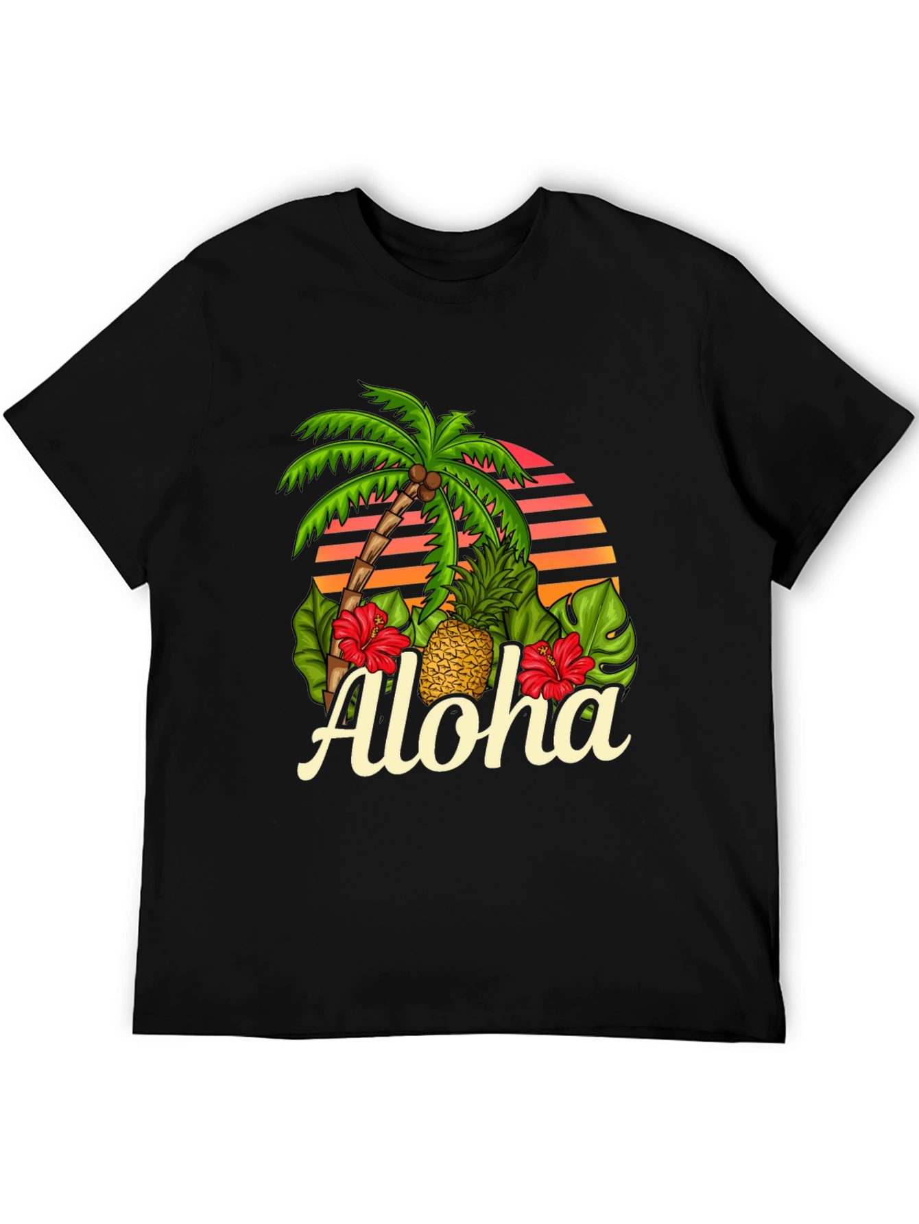 Camiseta Negra Aloha Tropical con Palmera