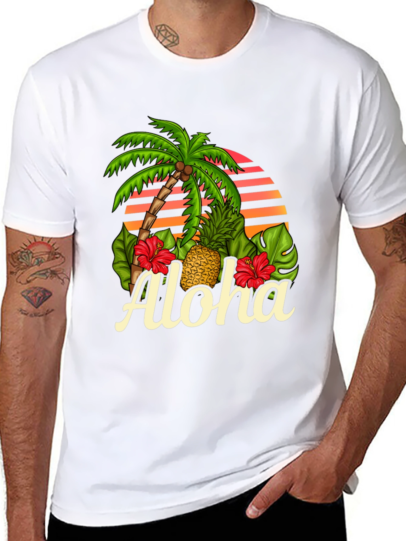 Camiseta Negra Aloha Tropical con Palmera
