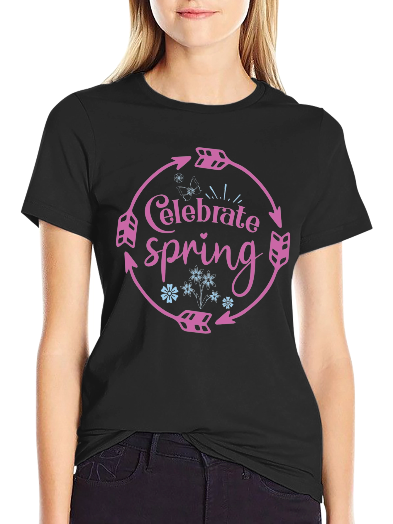Camiseta Negra Celebra la Primavera Diseño Floral