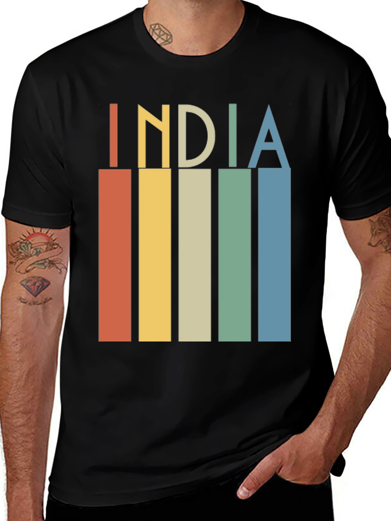 Camiseta Hombre INDIA Retro Vintage Diseño Algodón