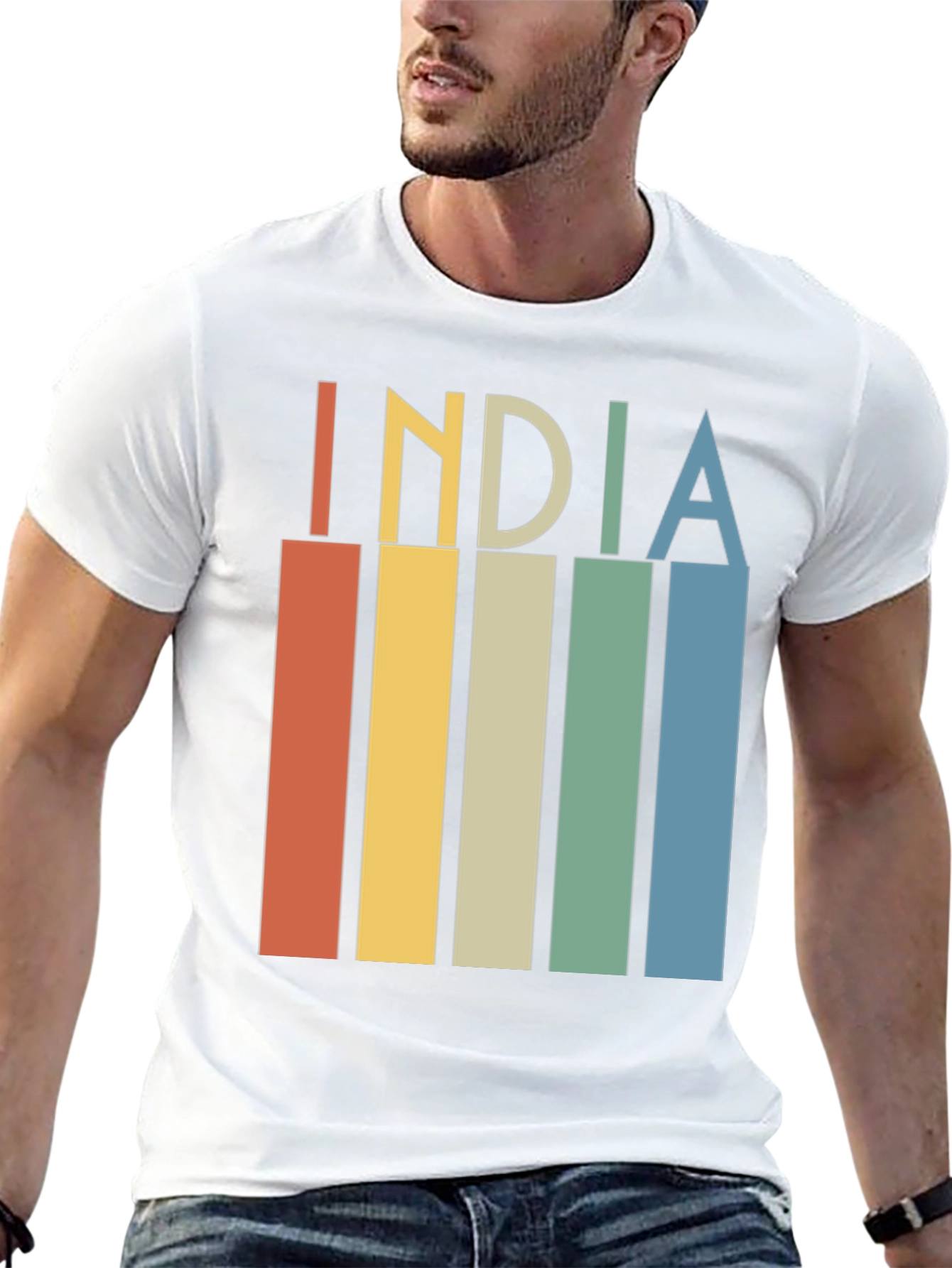 Camiseta Hombre INDIA Retro Vintage Diseño Algodón