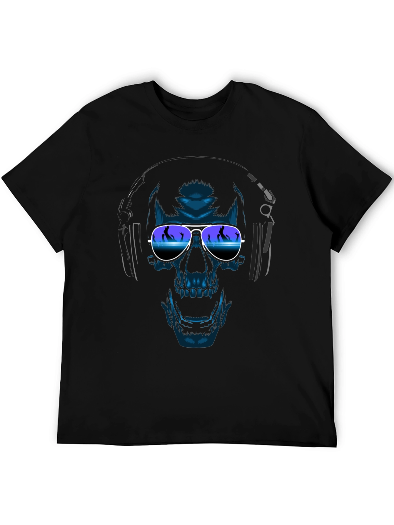Camiseta Negra con Diseño de Calavera DJ