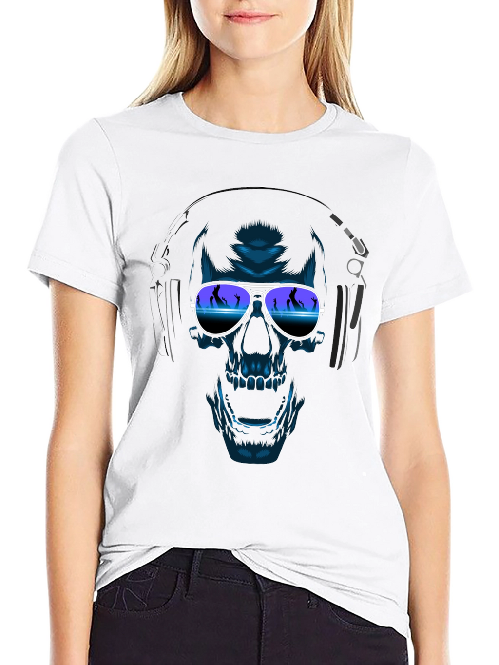 Camiseta Negra con Diseño de Calavera DJ