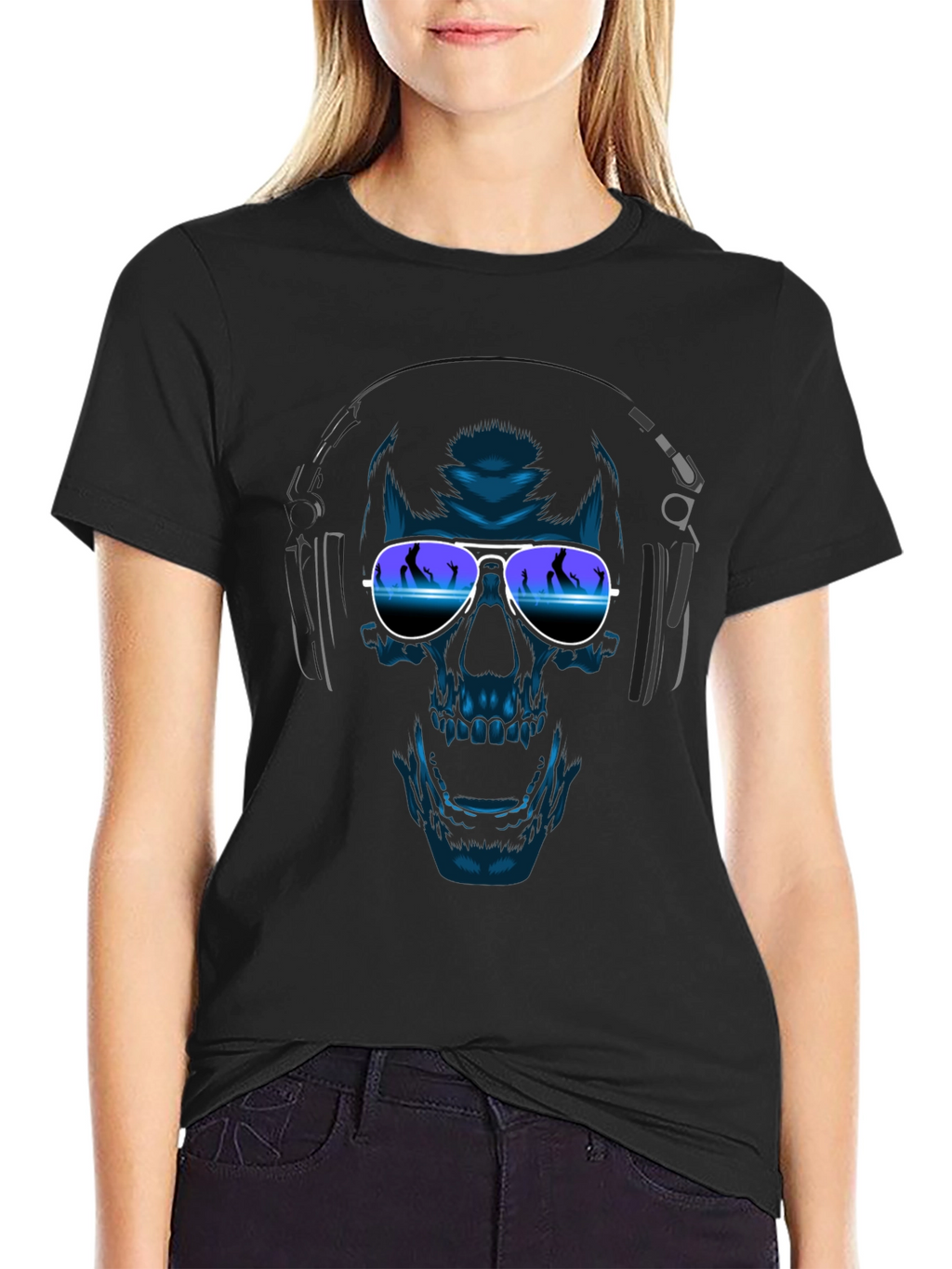 Camiseta Negra con Diseño de Calavera DJ