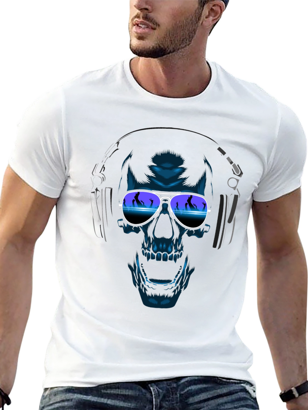 Camiseta Negra con Diseño de Calavera DJ