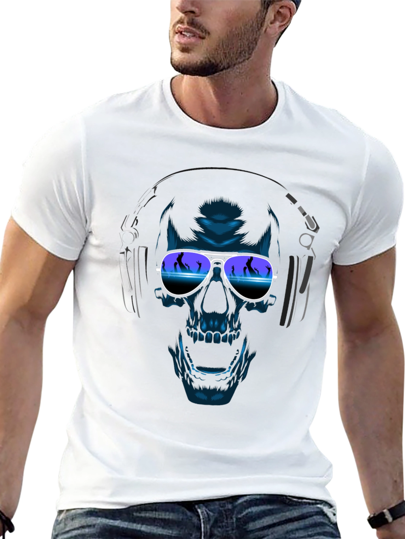 Camiseta Negra con Diseño de Calavera DJ
