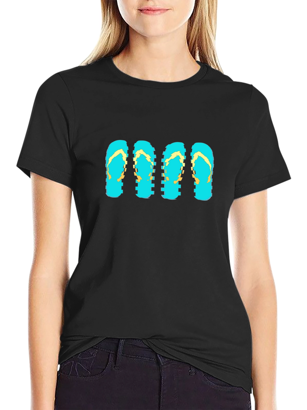 Camiseta Negra con Diseño de Chanclas Pixeladas