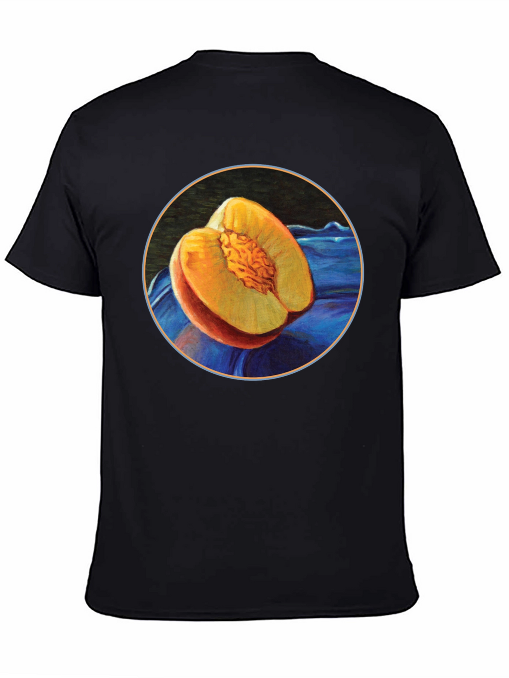 Camiseta Negra con Diseño de Melocotón Artístico