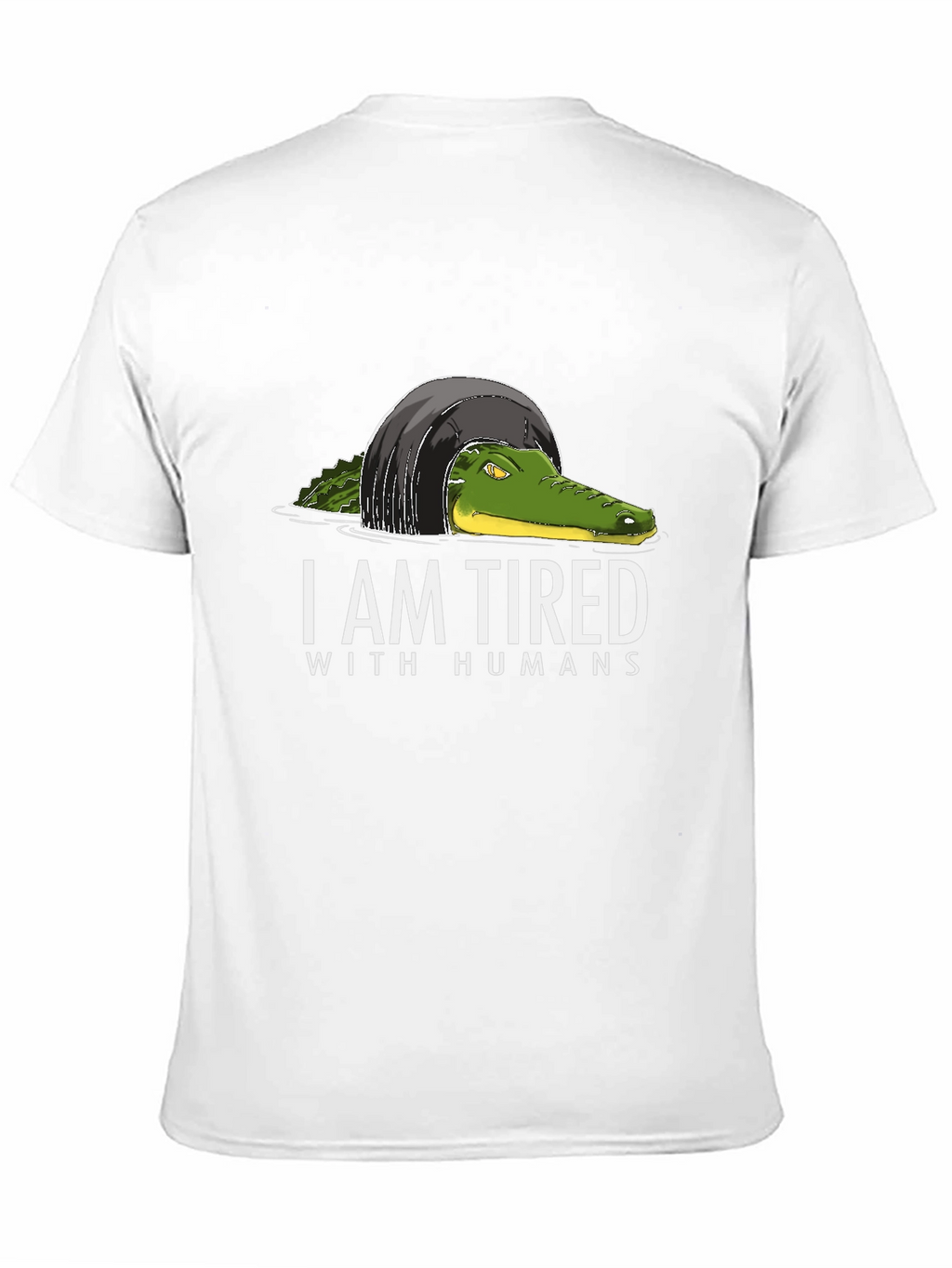 Camiseta Negra con Diseño de Cocodrilo Cansado