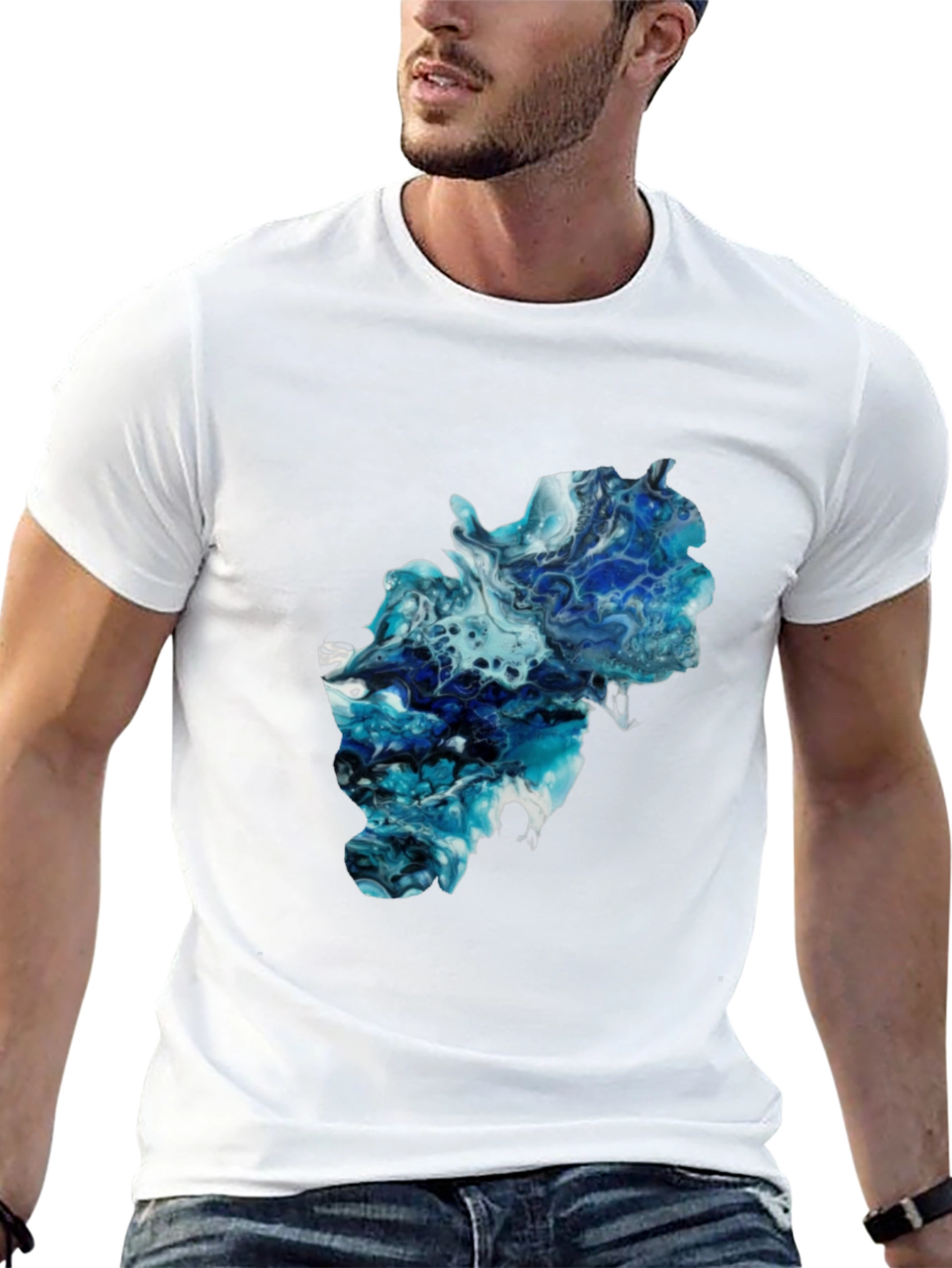 Camiseta Negra con Diseño Abstracto Azul
