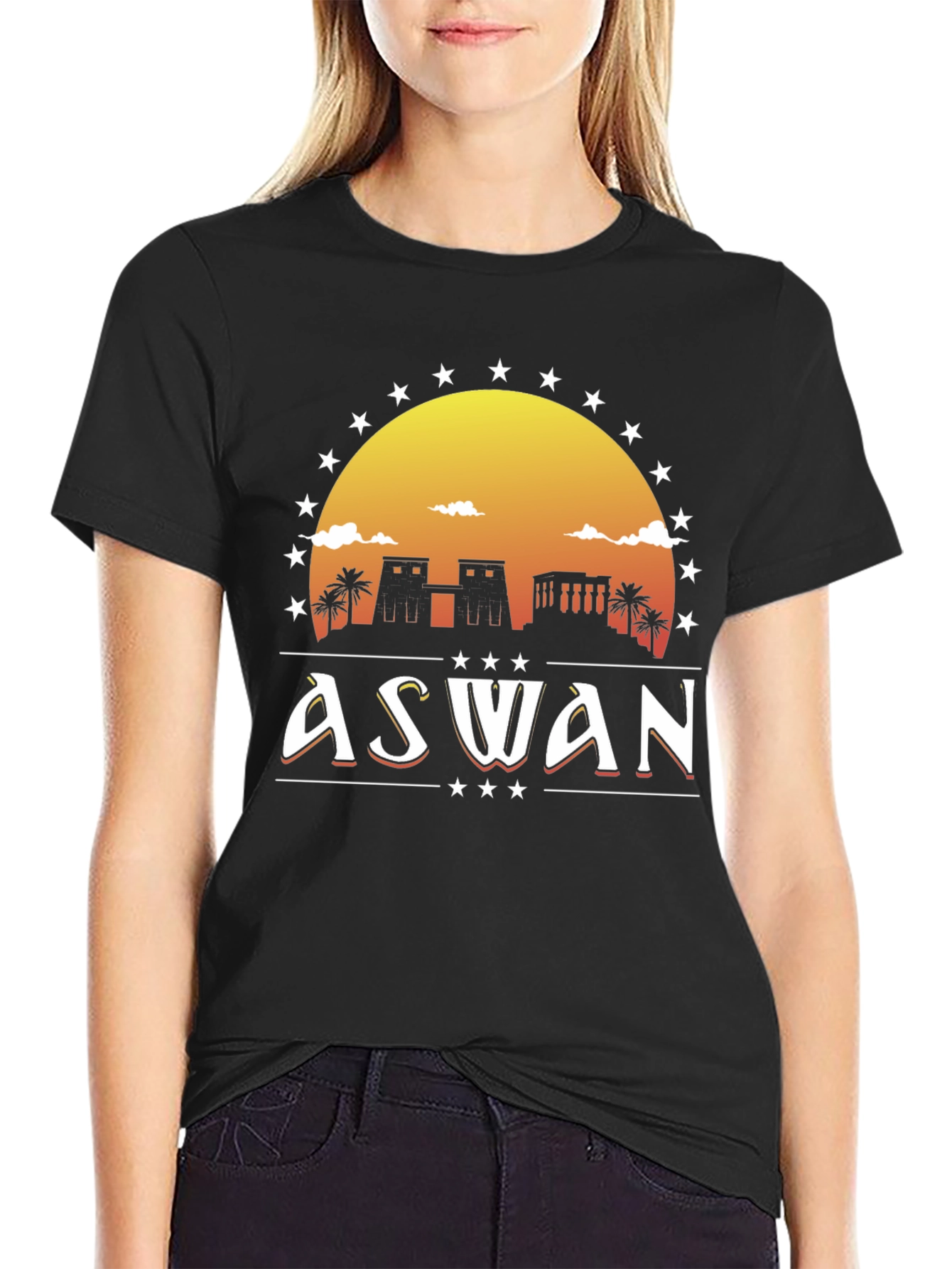 Camiseta Negra Aswan Egipto Vintage