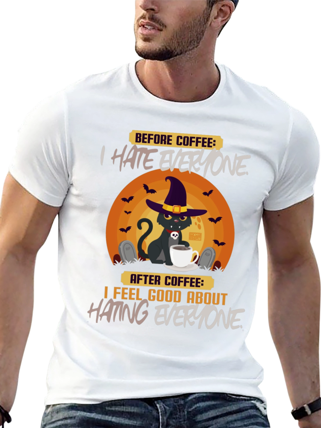 Camiseta Humorística de Halloween Antes y Después del Café